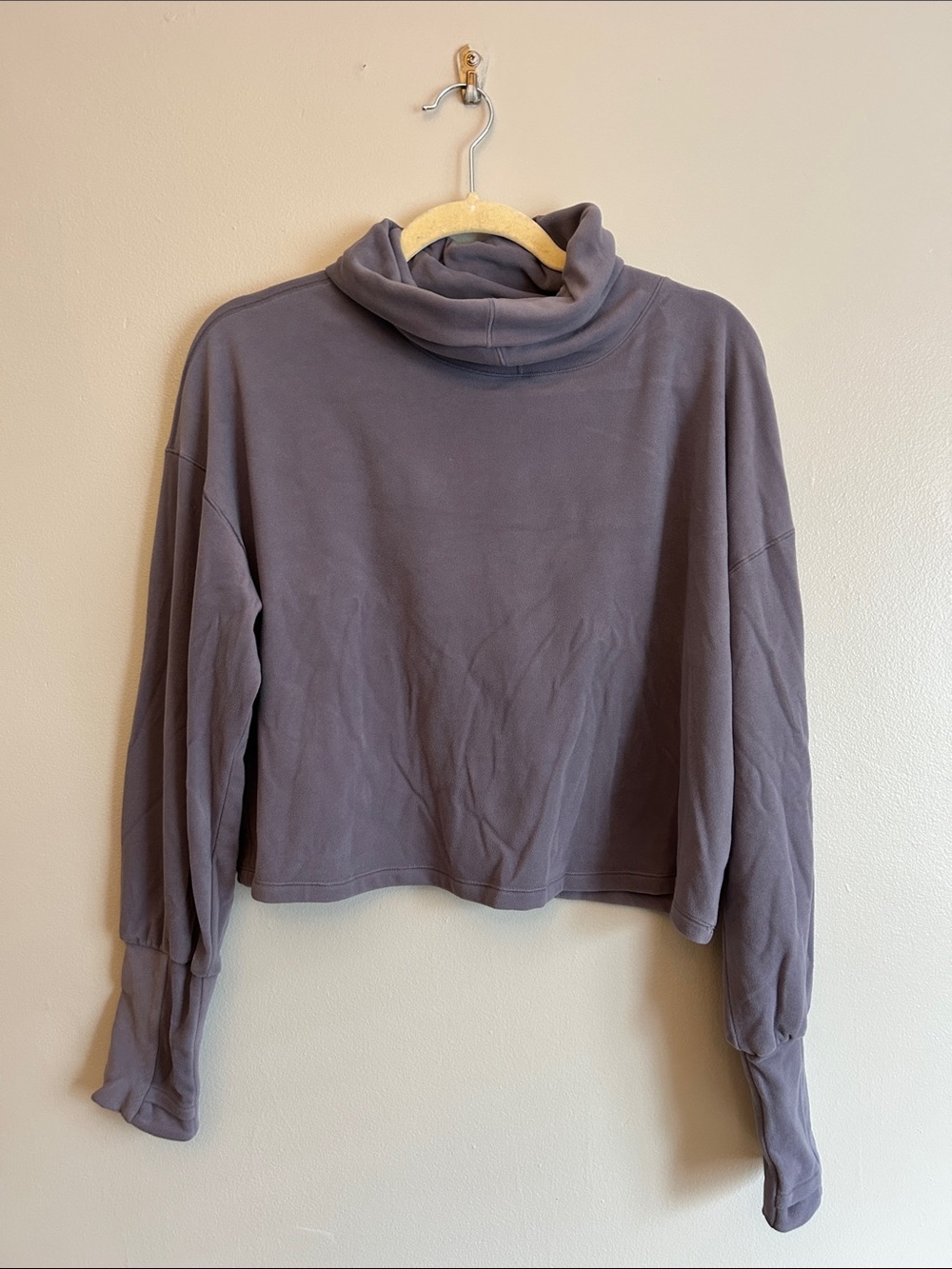 FLX Cropped Lavender Taupe Turtleneck/Cowl Sweatshirt - Women's SZ M